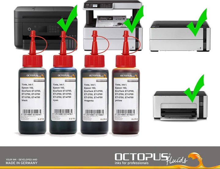 Druckertinte kompatibel für Epson 102, EcoTank ET-2700, ET-2750, ET-3700, ET-3750, ET-4750 Nachfüllt