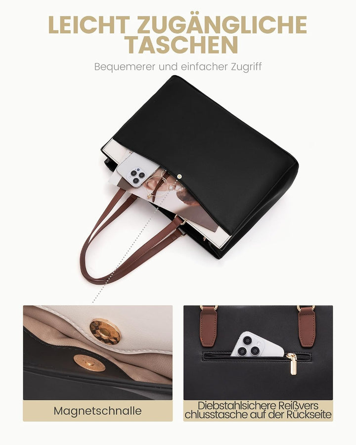 LOVEVOOK Laptoptasche Handtasche Damen 15,6 Zoll, Leicht Aktentasche Arbeitstasche Gross, Elegant La
