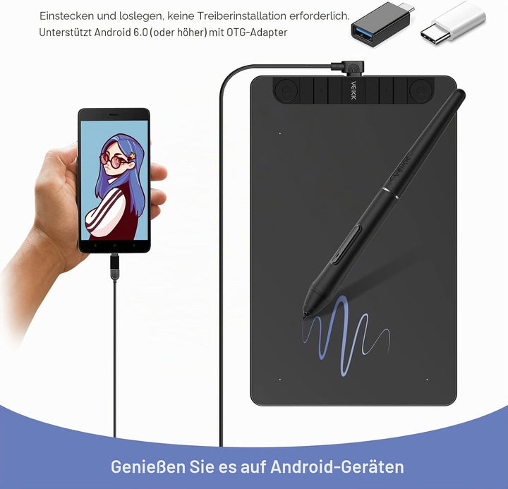Grafiktablett VEIKK VK1060PRO, Doppeltes Einstellrad-Design 10x6 Zoll Zeichentablett mit 8192 Drucks