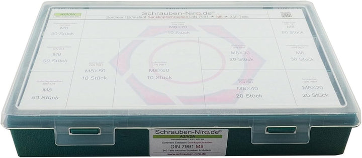 Sortiment M8 DIN 7991 (ISO 10642) Edelstahl A2 (V2A) Senkschrauben (Innensechskant) - Set bestehend