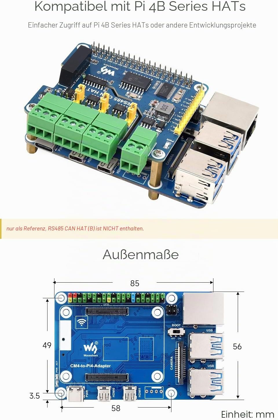 Waveshare CM4-to-Pi4-Adapter for Raspberry Pi CM4, Alternative Solution for Raspberry Pi 4B(Can be U