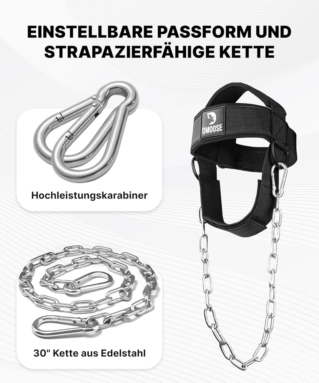 DMoose Nackentrainer zum Gewichtheben - Nackenstrecker mit 30 Zoll schwerer Stahlkette - Nackentrain