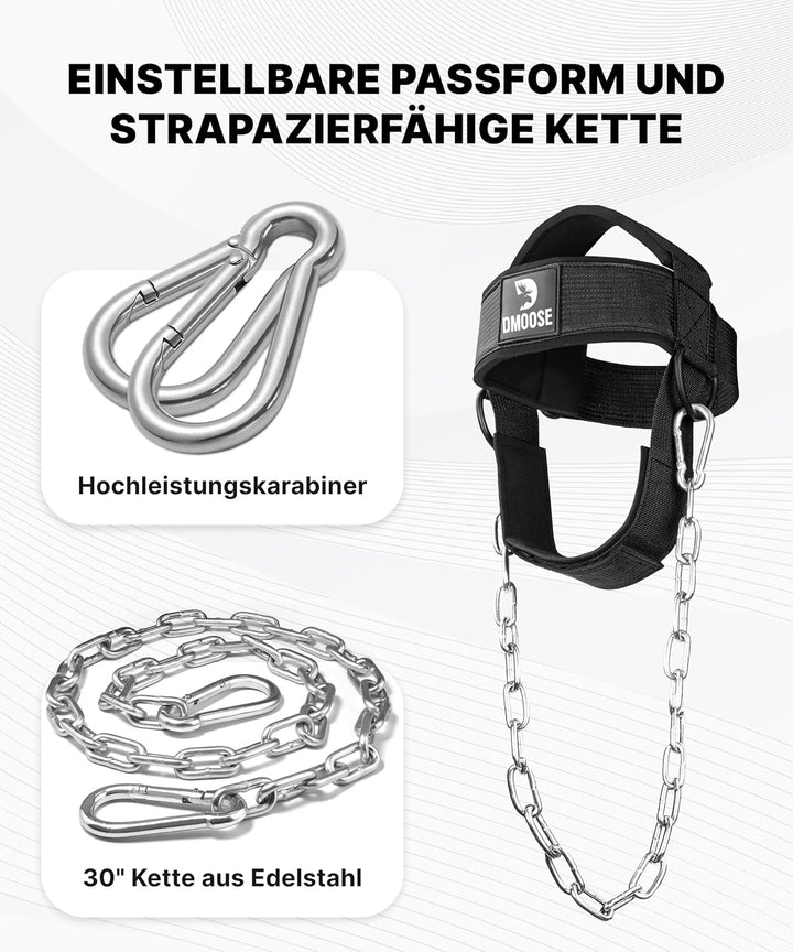 DMoose Nackentrainer zum Gewichtheben - Nackenstrecker mit 30 Zoll schwerer Stahlkette - Nackentrain