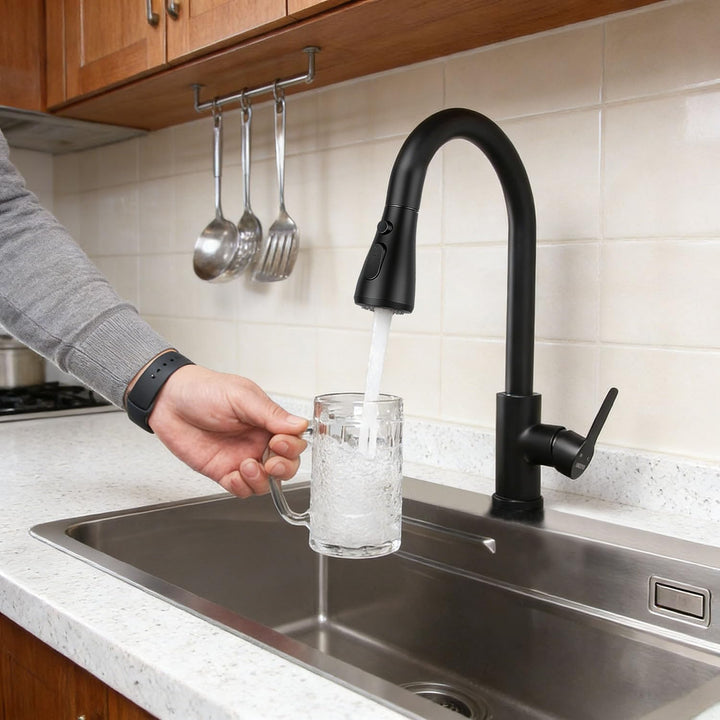Wasserhahn Küche, Hochdruck Küchenarmatur mit Herausziehbarer Brause Ausziehbar Armatur, Mischbatter