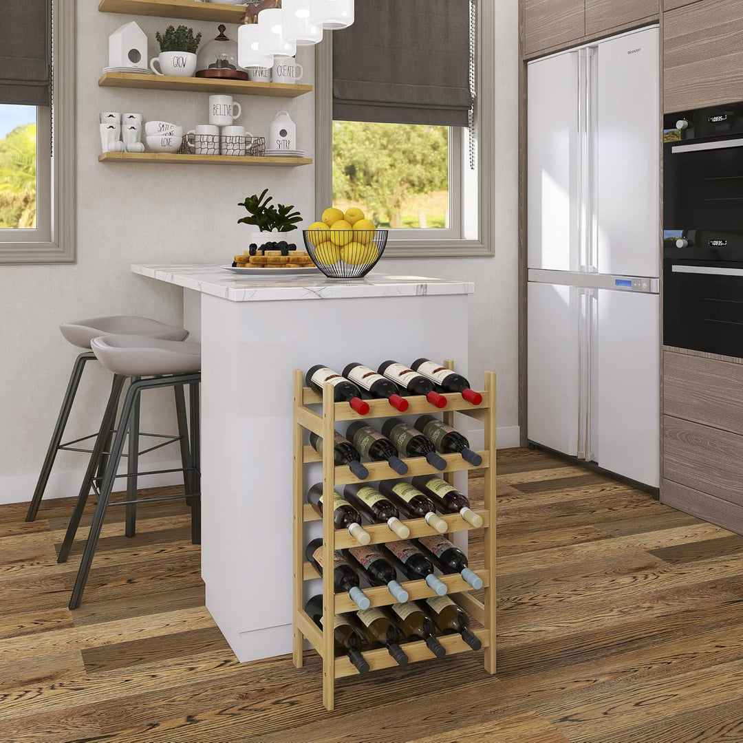 SMIBUY Bambus-Weinregal, 20 Flaschen-Display-Halter, 5-stöckige freistehende Lagerregale für Küche,