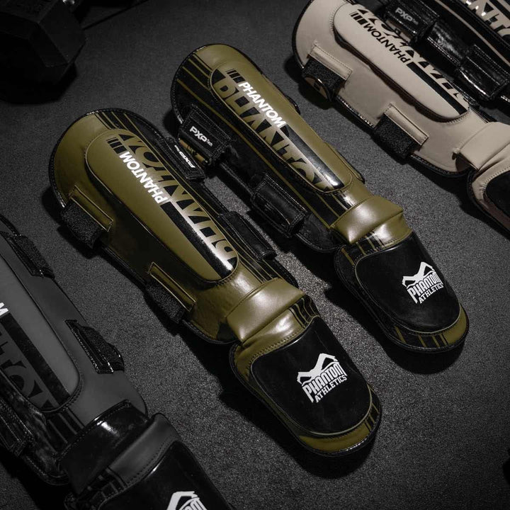 Phantom Schienbeinschoner mit Spannschutz, Kampfsport, MMA, Kickboxen, Muay Thai APEX Hybrid - Army