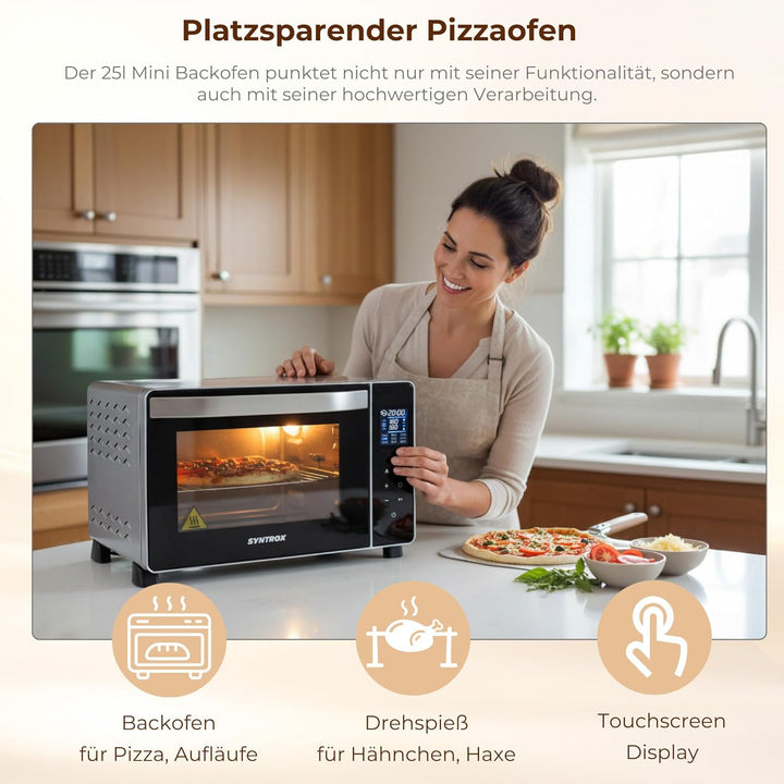 Syntrox 25 l Touch Mini Backofen Saltillo | Miniofen | Pizzaofen | Pizzabackofen, 25 Liter, Edelstah