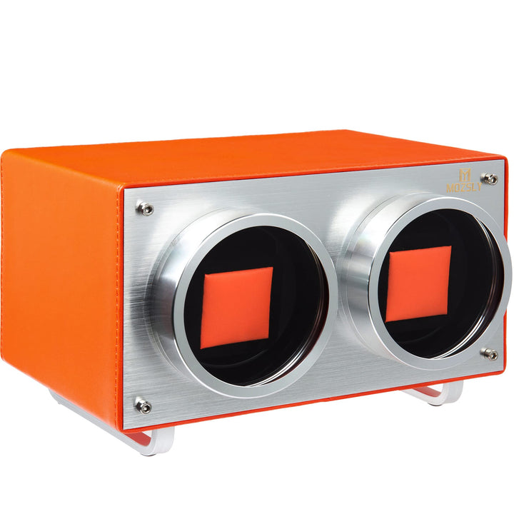 MOZSLY Doppel Uhrenbeweger für Automatikuhren mit leisem Motor Grau Hanf Baumwoll Gewebe Orange, Ora
