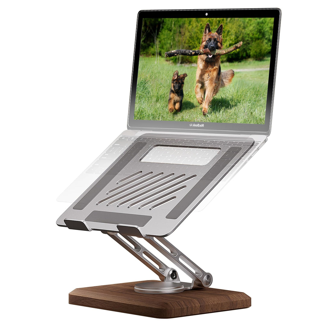 muso wood Laptopständer Höhenverstellbar mit 360° Drehbarer Holz Basis Laptop Ständer Laptop Erhöhun