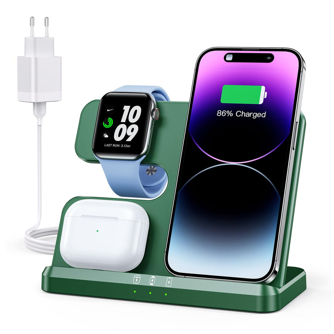JARGOU 3 in 1 Kabelloses Ladegerät, Ladestation für Apple Watch und iPhone AirPods, Wireless Charger