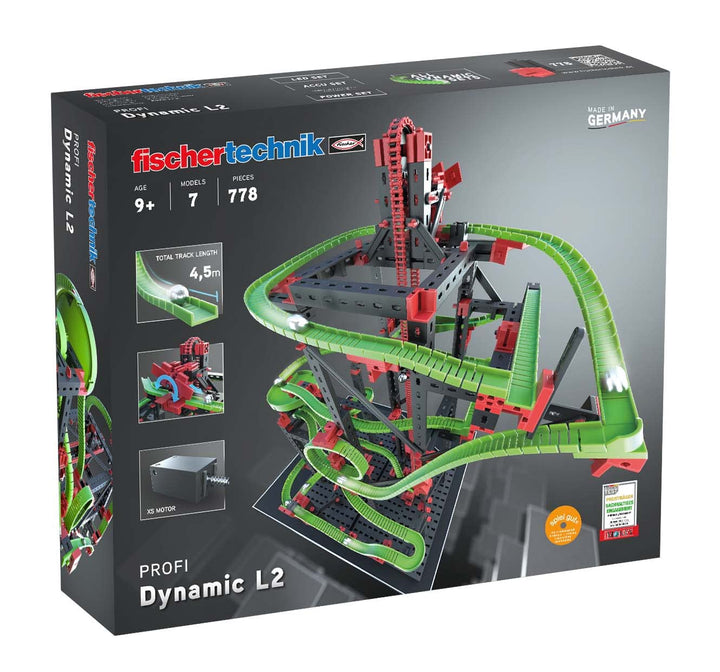 fischertechnik 536621 Kugelbahn Dynamic L2 – Bausatz für Kinder ab 9 Jahren, Lernspielzeug mit Motor