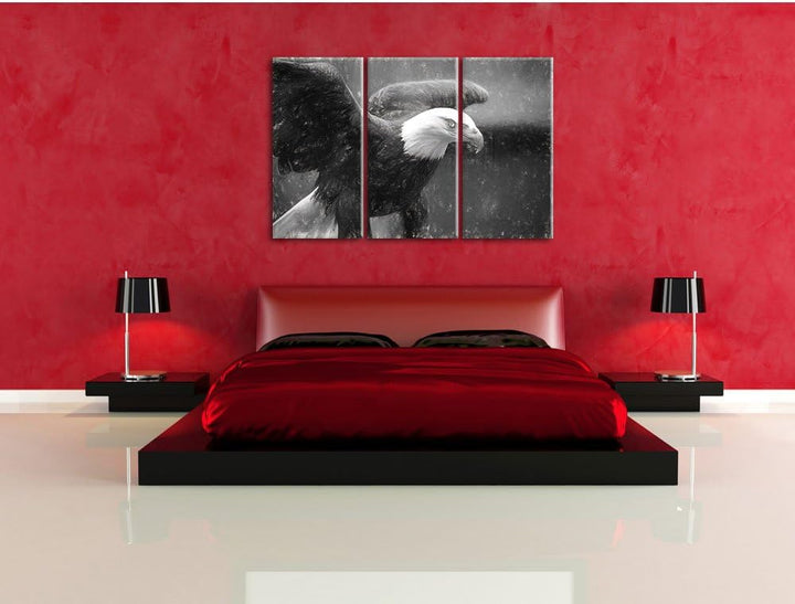 Pixxprint Adler als Leinwandbild/Grösse: 3 Teilig (120x80) cm/Wandbild/Kunstdruck/fertig bespannt