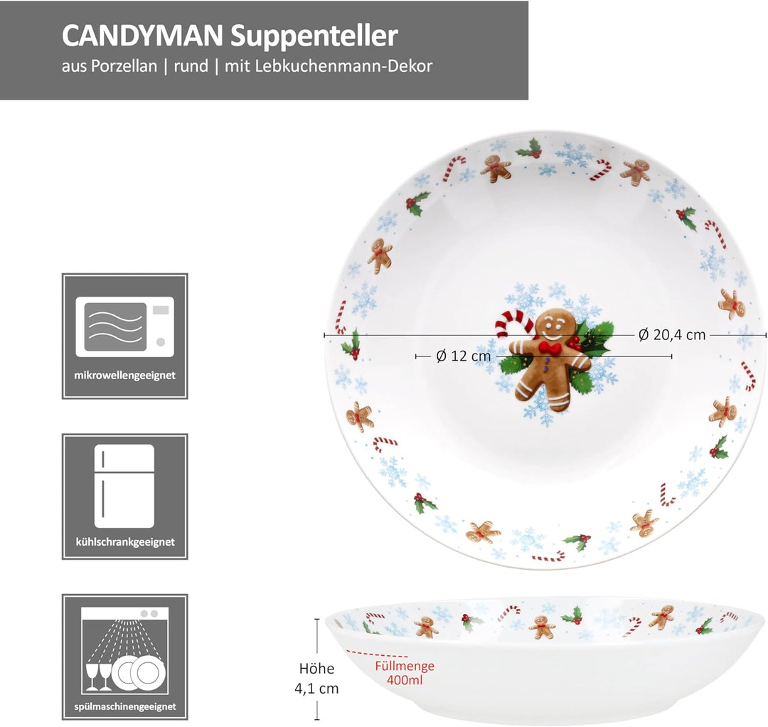 MamboCat 6er Set Candyman Suppenteller I 400ml I tiefer Porzellan-Teller für 6 Personen mit eisblaue