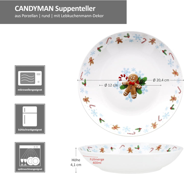 MamboCat 6er Set Candyman Suppenteller I 400ml I tiefer Porzellan-Teller für 6 Personen mit eisblaue