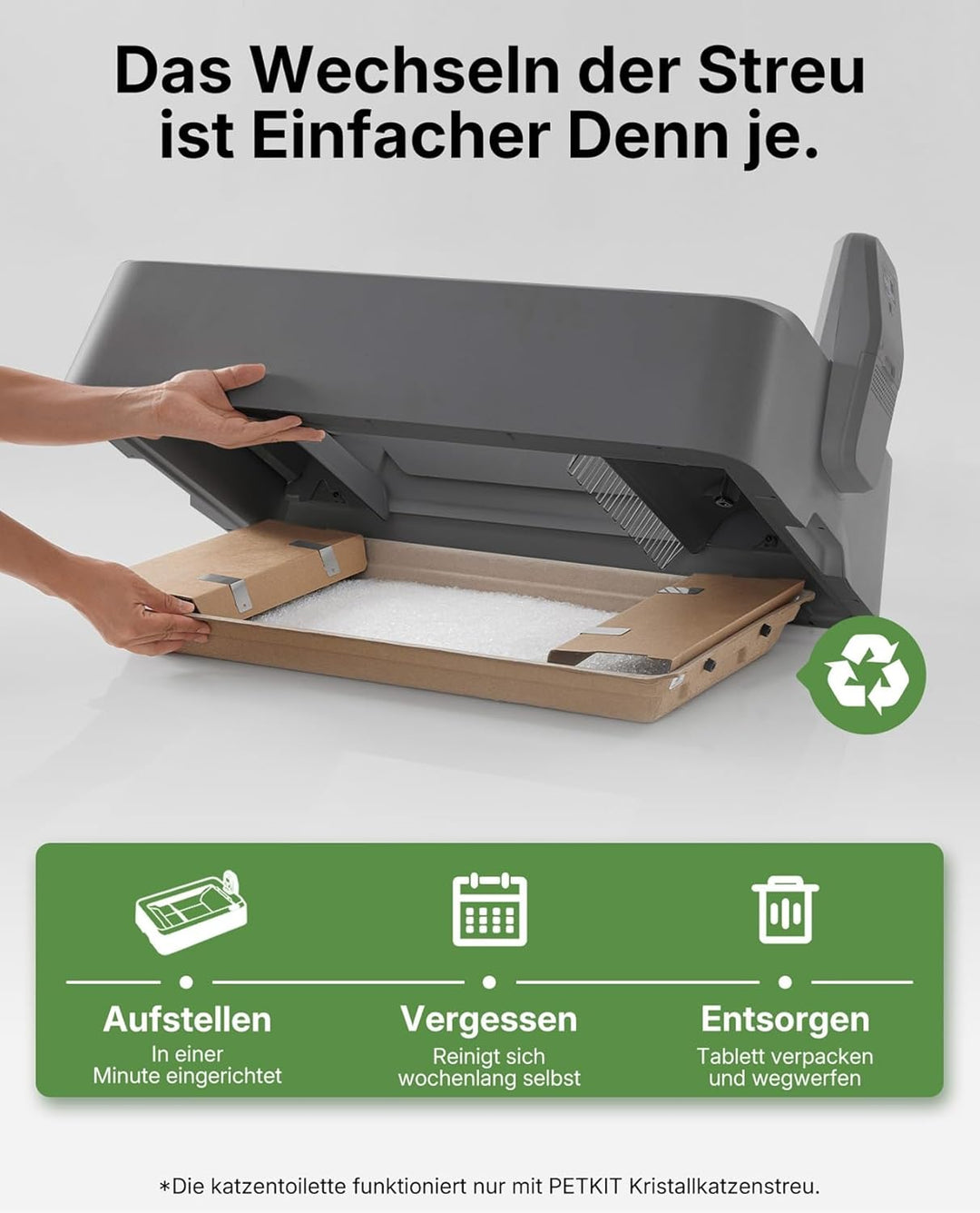 PETKIT Kristallkatzenstreu, Ersatzschale mit Weisse Kristall Katzenstreu,Geruchskontrolle, Staubfrei