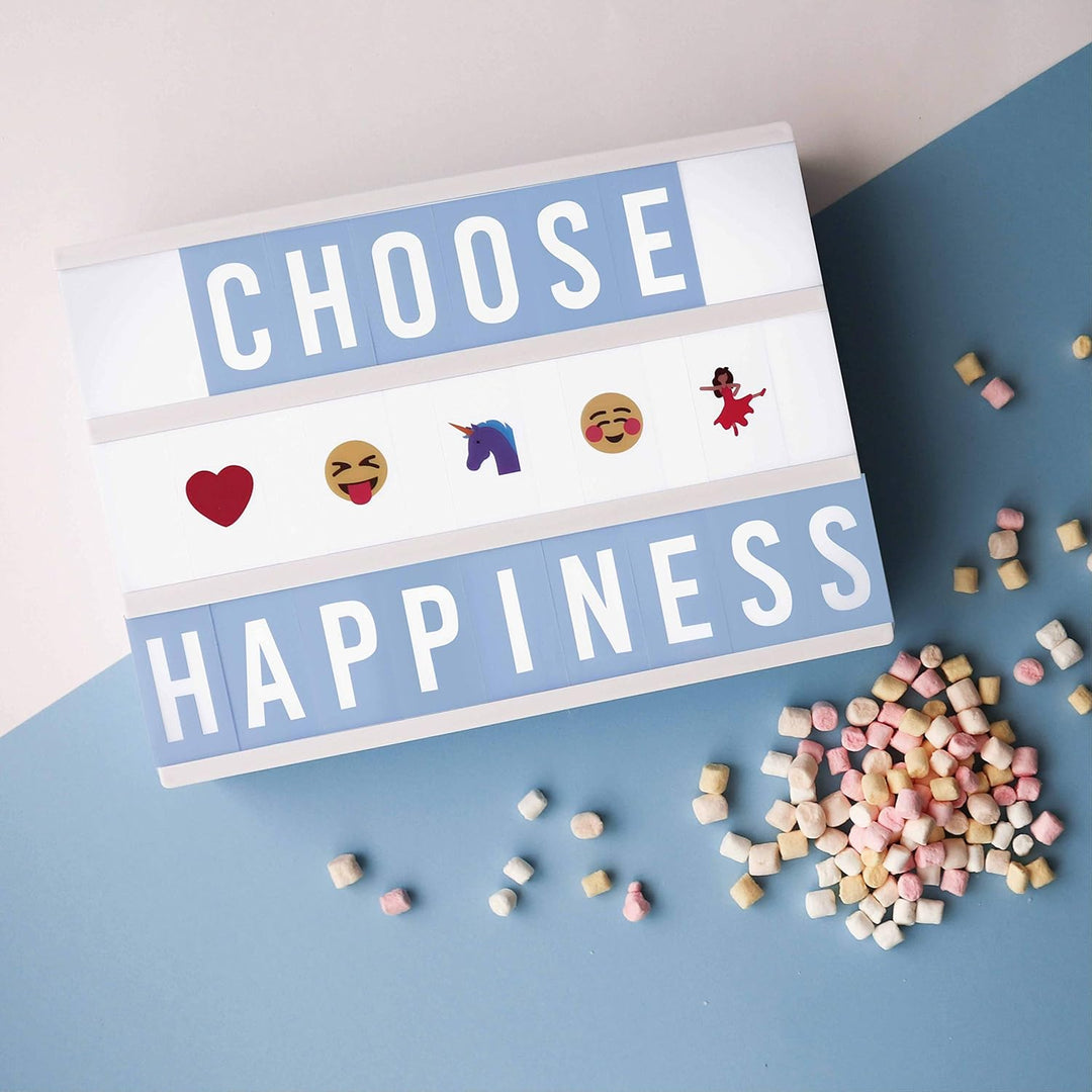 BONNYCO Light Box Blau A4 mit 400 Buchstaben, Emojis, 2 Stifte, USB, Ä Ö Ü ss Enhalten. Blaue LED Li