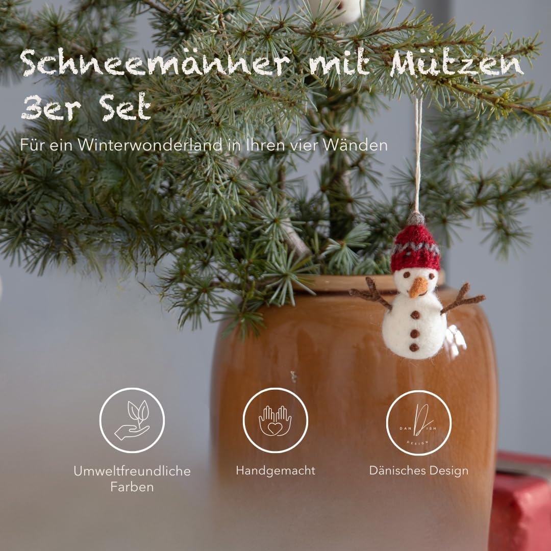 Én Gry & Sif Schneemann-Anhänger im Scandi-Stil | handgemacht aus Filz, fair-Trade | Weihnachtsdeko,