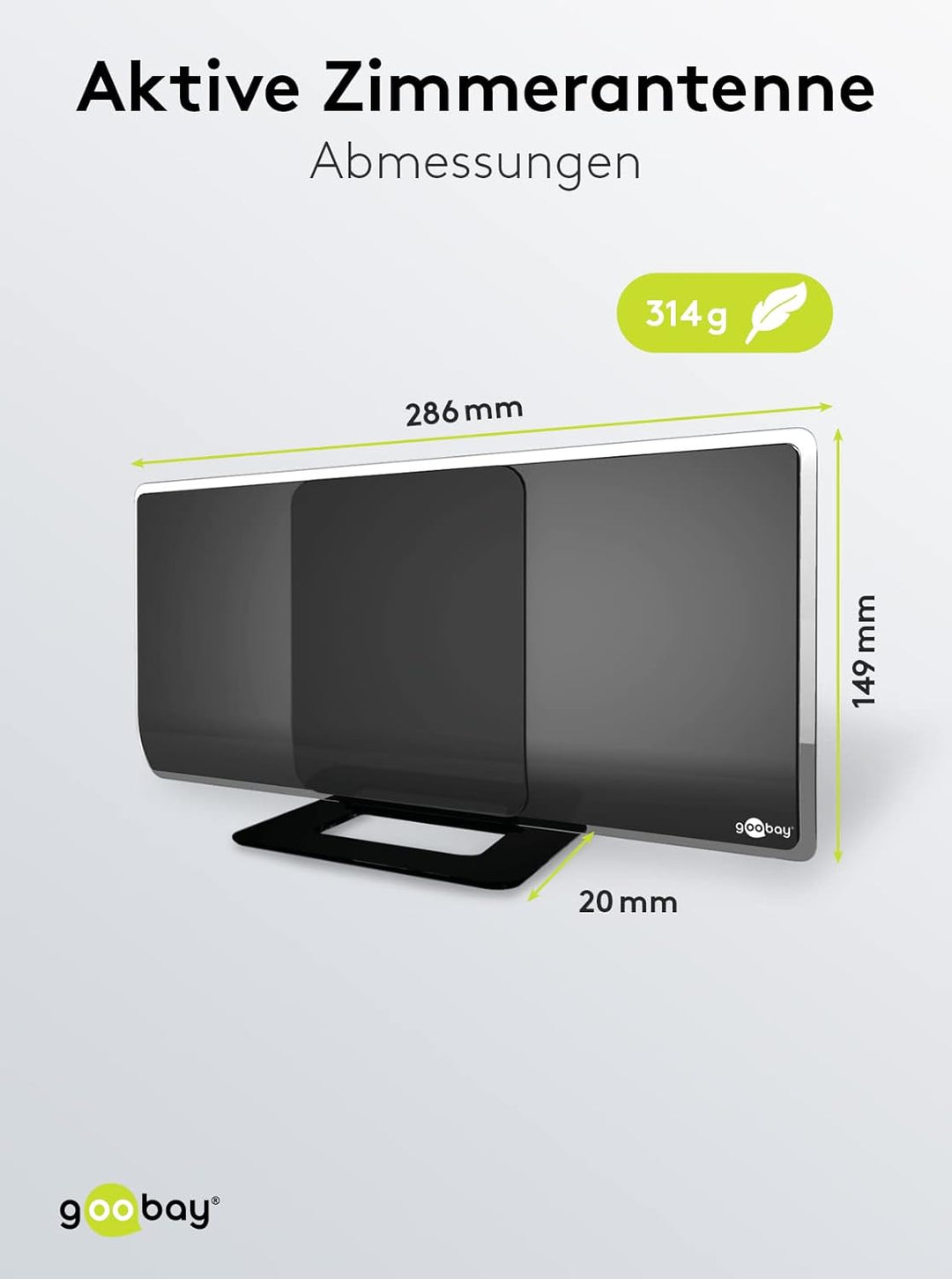 Goobay 67179 DVBT2 Antenne mit Verstärker innen / Aktive DAB Zimmerantenne für Fernseher HDTV Full H