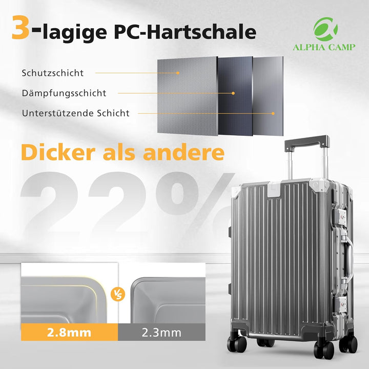 ALPHA CAMP Koffer Set M L XL Reisekoffer TSA Schloss Hartschalenkoffer Set Gross Kofferset 3 teilig