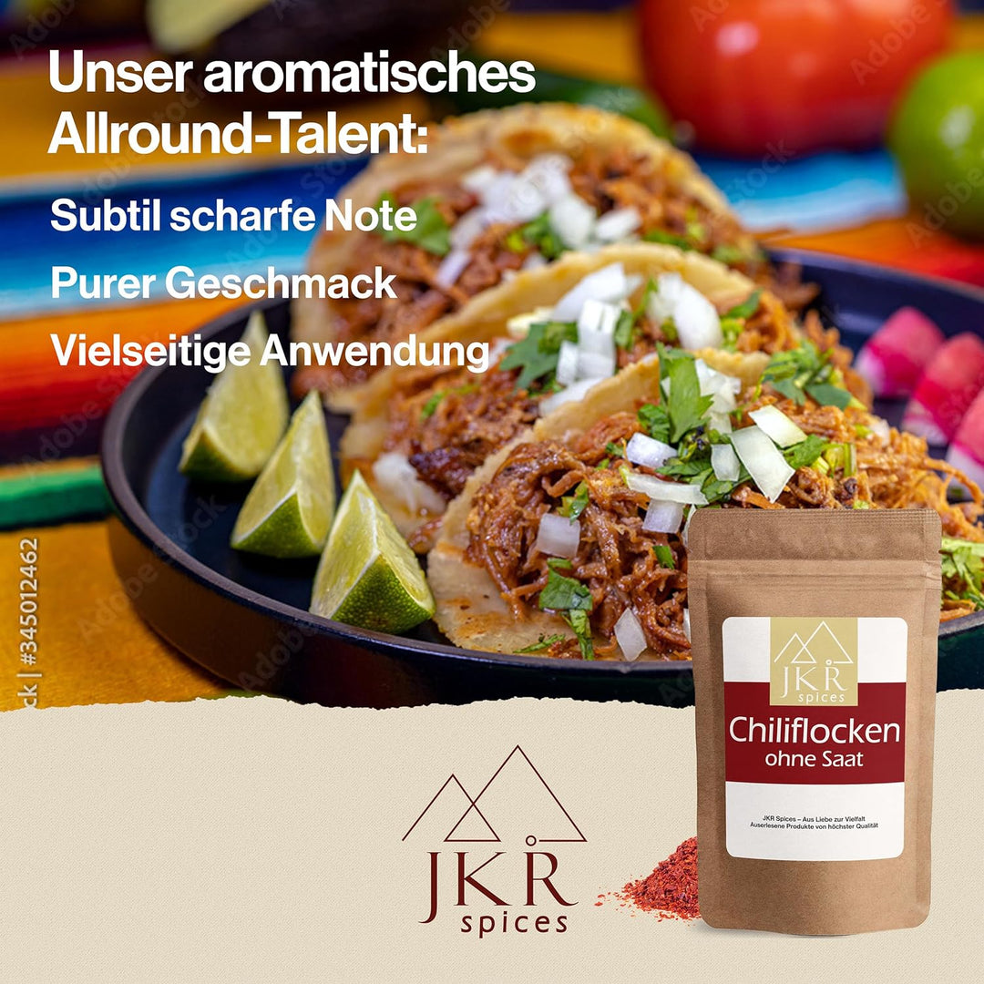 JKR Spices Chiliflocken ohne Saat 1000g | Chili Flocken ohne Kerne | Chili Flakes im wiederverschlie
