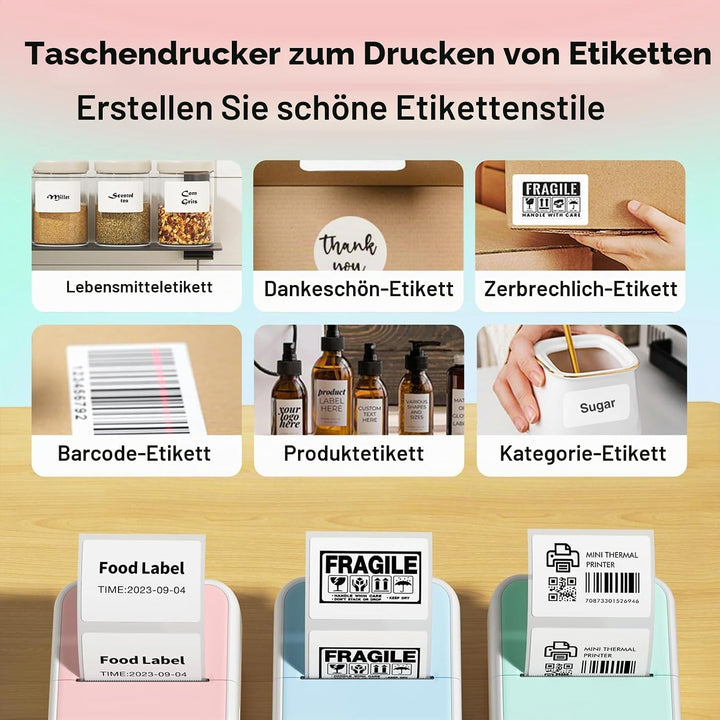 Bisofice S1 Mini Drucker für Smartphone mit 11 Rollen Druckerpapier, Sticker Drucker Aufkleber, Mini
