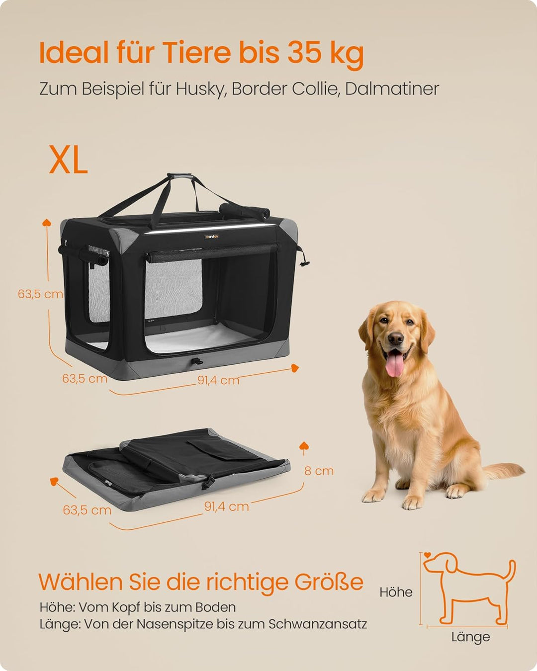 Feandrea Hundebox faltbar, Transportbox, Hundetasche, Oxford-Gewebe, mit 4 Türen aus Netzstoff, Grif