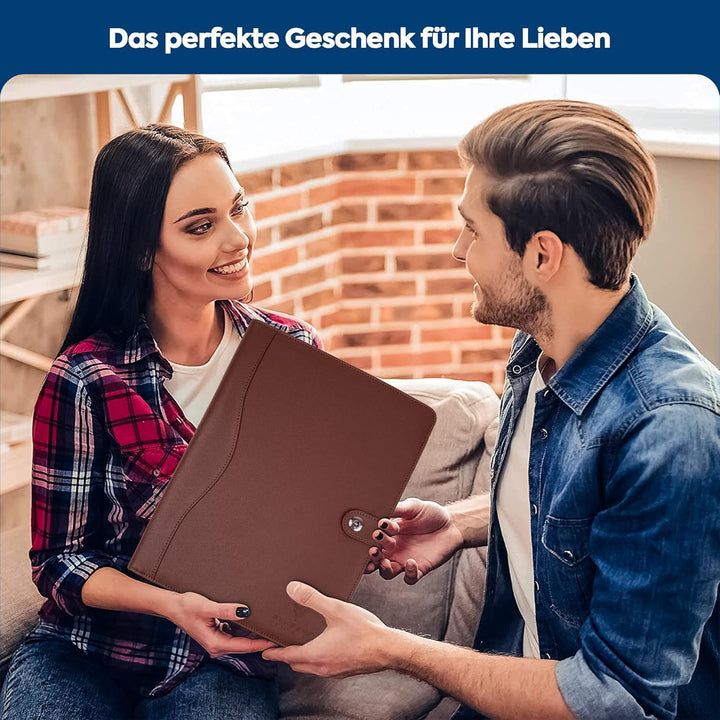 AMKSONS Schreibmappe A4 in Braun inklusive Klemmbrett & DIN A4 Notizblock - Premium Konferenzmappe a