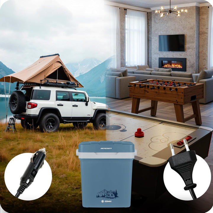 Berdsen Kühlbox Thermobox Auto Camping 12V/230V Mit Heizfunktion USB 41 x 30 x 48,5 cm 29 L 26 L bla