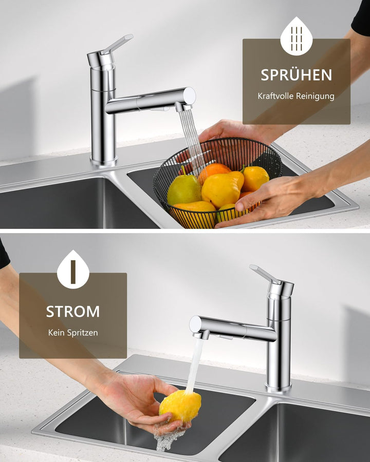 DAYONE Küchenarmatur mit Ausziehbarer Brause, SUS304 Edelstahl Hochdruck Wasserhahn Küche, Mischbatt