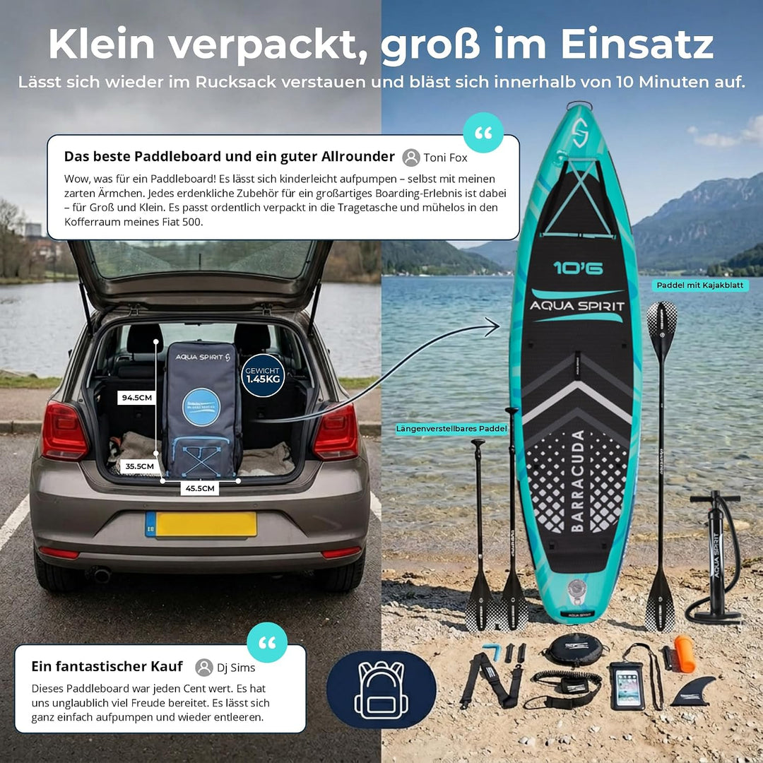 Aqua Spirit Sup Board mit Sitz | Kajak Aufblasbar Barracuda Stand Up Paddling Board 320x81x15cm Für