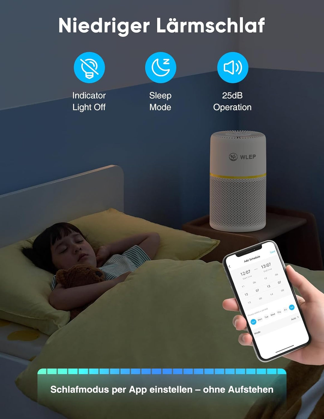 WiFi Smart Luftreiniger mit App & Alexa/Google Sprachsteuerung - 360° Luftstrom, H13 HEPA Filter (99