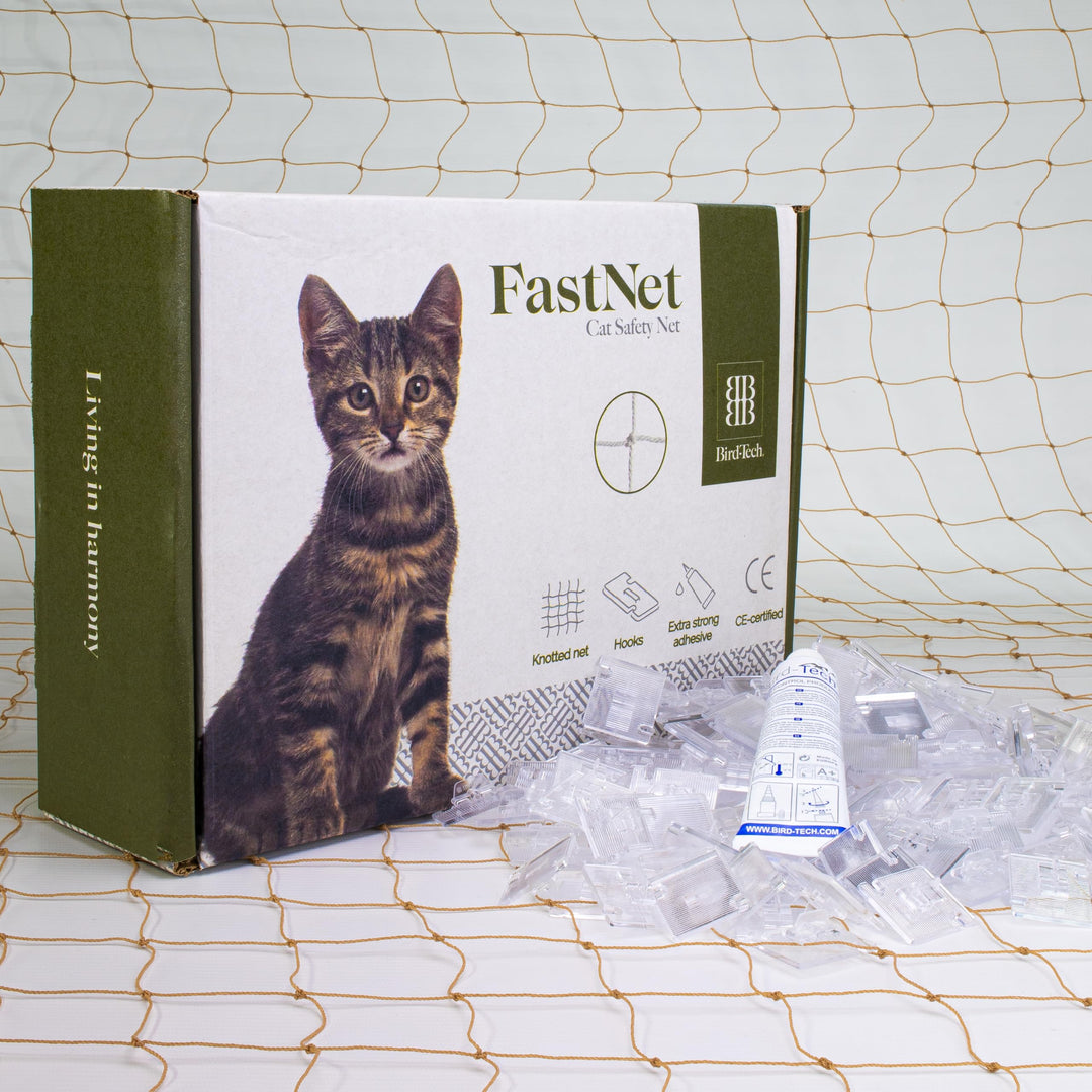 Bird-Tech TM Katzennetz für Balkon und Vögel Steinfarbe + 50 Haken + 1 Transparente Kleber 80ml (5X3