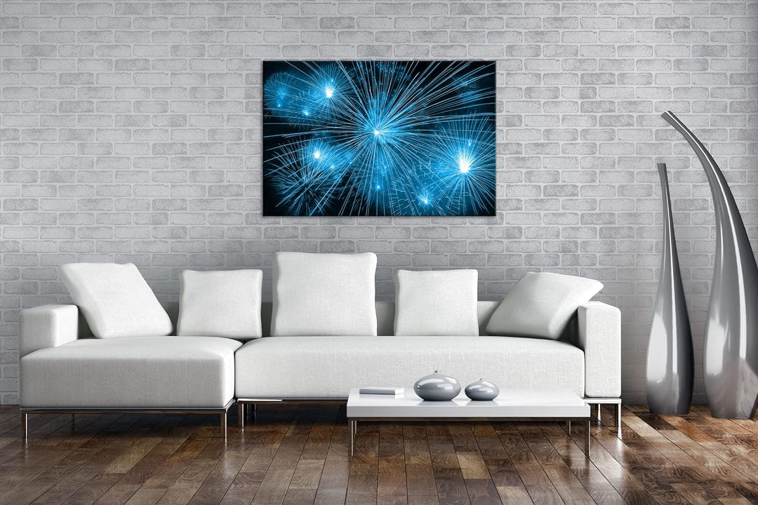 deyoli atemberaubendes Feuerwerk Format 80x60 Effekt: Monocrome Blau als Leinwandbild, Motiv fertig