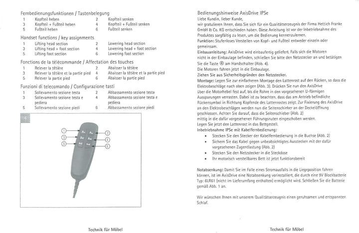 Okin Ersatz-Fernbedienung für Krankenhausbetten und verstellbares Bett 6 Button For Hospital Bed, 6