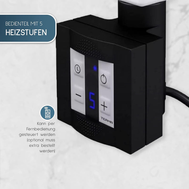 anapont elektrischer Badheizkörper 1475hx600b - schwarz - mit Timer-Funktion - Handtuchheizkörper -