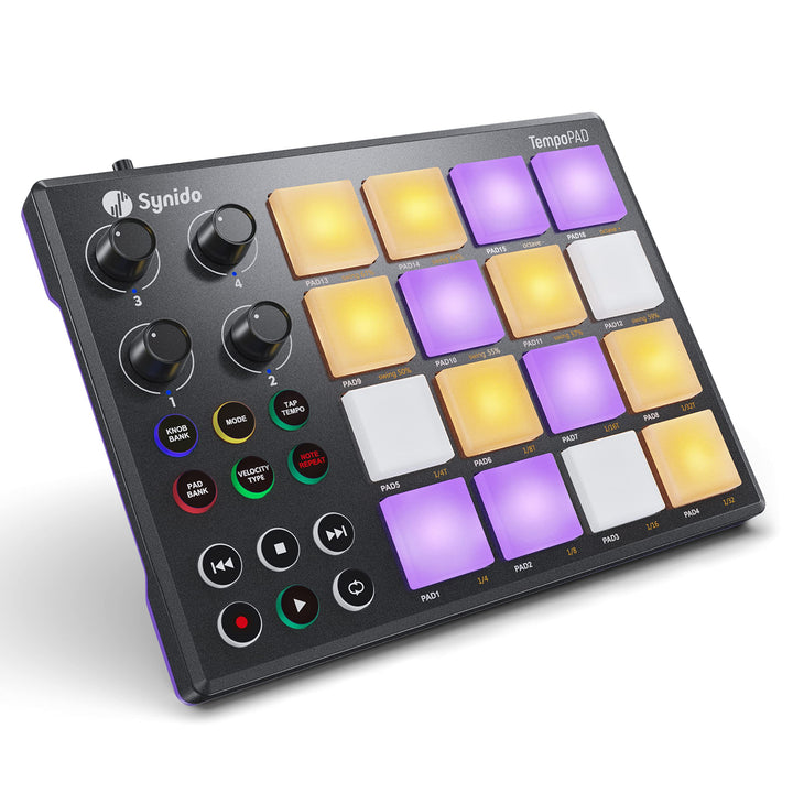 Synido MIDI Pad Beat Maker Maschine mit 16 RGB Beat Pads, USB Portable Mini MIDI Controller Pad mit