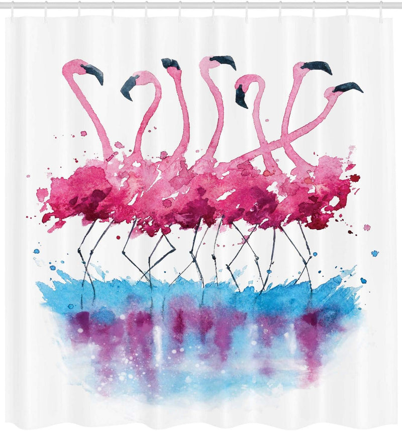 ABAKUHAUS Tier Duschvorhang, Schöner Flamingo and Bird, Digital auf Stoff Bedruckt inkl.12 Haken Far