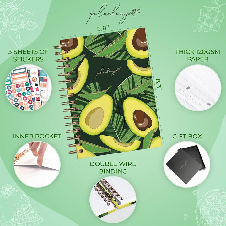 PLANBERRY Food Journal Premium - Ernährungsplaner - Diät- & Kalorien-Tracker - Mahlzeit- & Übungstag