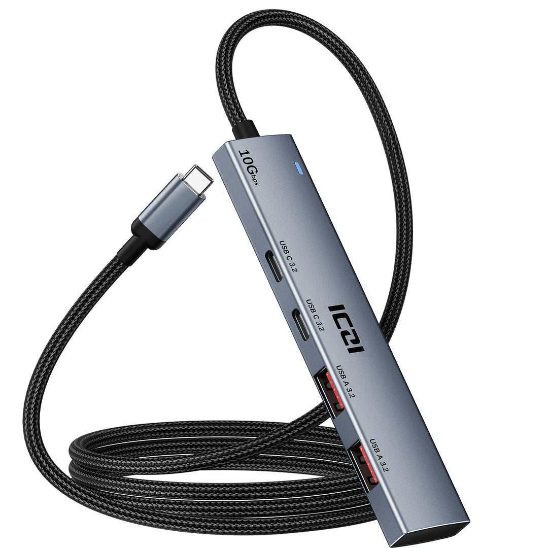 ICZI USB C Hub 4 Port 10Gbps Verteiler Multiport Adapter 120cm Kabel mit 2*USB C 3.2 und 2*USB A 3.2