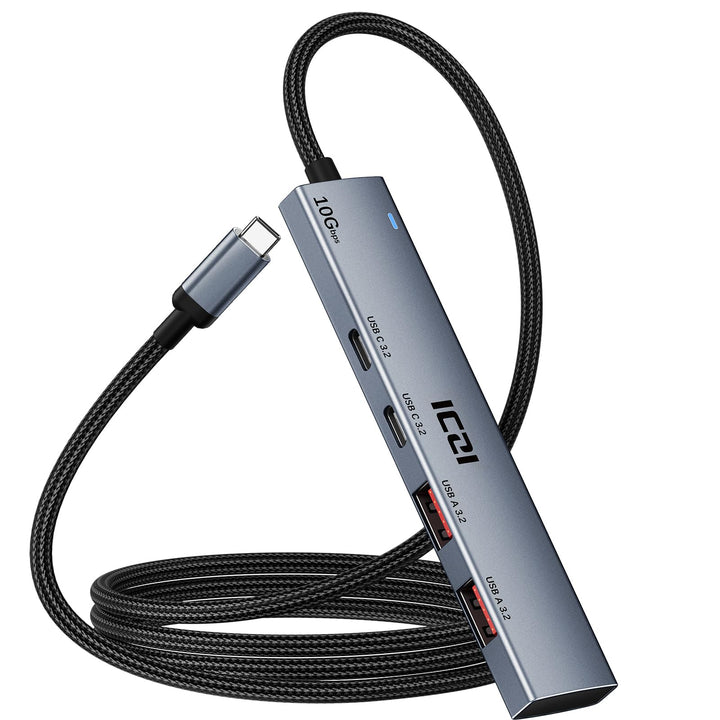 ICZI USB C Hub 4 Port 10Gbps Verteiler Multiport Adapter 120cm Kabel mit 2*USB C 3.2 und 2*USB A 3.2