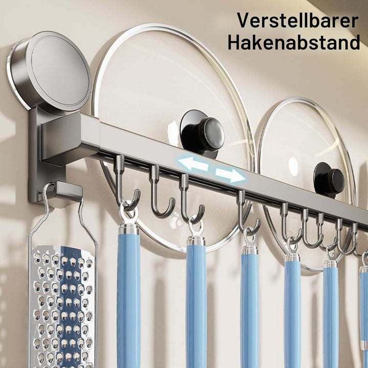 Hakenleiste Küche Ohne Bohren mit Saugnapf,Selbstklebende Hakenleiste mit 8 Abnehmbaren Haken, 40 cm