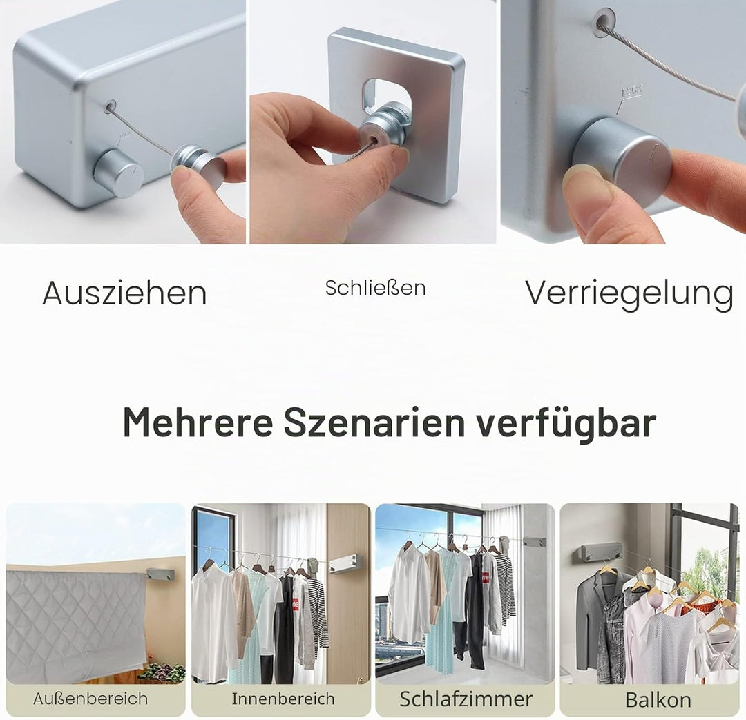 MUALROUS Doppelseil Einziehbare Wäscheleine Ausziehbare Waschleine Einstellbare wasserdichte Einzieh