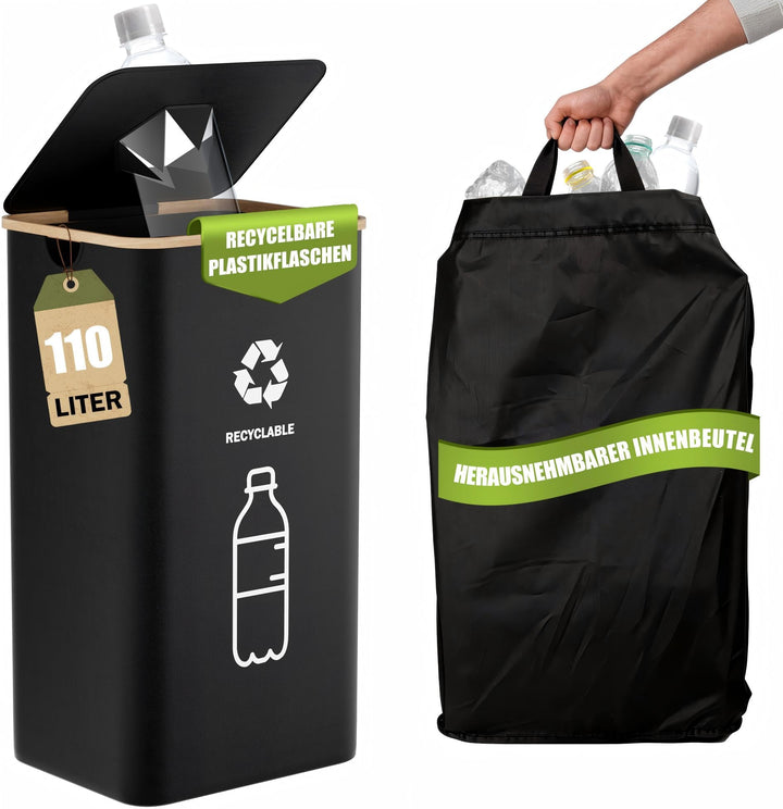 Pfandflaschen Sammelbehälter 110L, Pfandbehälter &amp; Flaschensammler Leergut, Mülleimer Küche gross, M