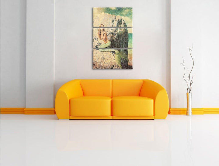 Pixxprint Meerjungfrau hinter Felsen als Leinwandbild/Grösse: 3 Teilig (120x80) cm/Wandbild/Kunstdru