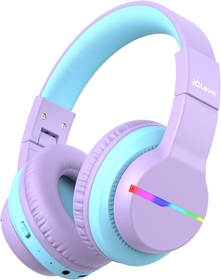 iClever Bluetooth Kinder Kopfhörer, Farbige LED-Leuchten, Kinderkopfhörer Over-Ear mit 74/85/94dB La