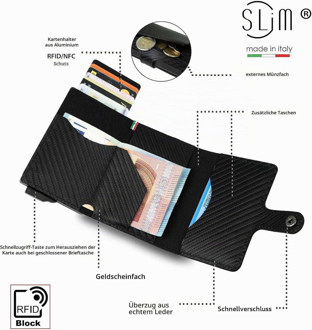 SLim Geldbörse für Herren &amp; Damen Smart Wallet kartenetui mit Münzfach &amp; RFID Schutz Portmonee Porte