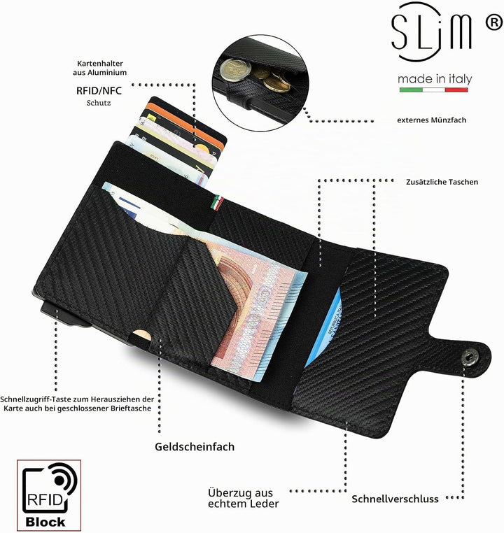SLim Geldbörse für Herren &amp; Damen Smart Wallet kartenetui mit Münzfach &amp; RFID Schutz Portmonee Porte