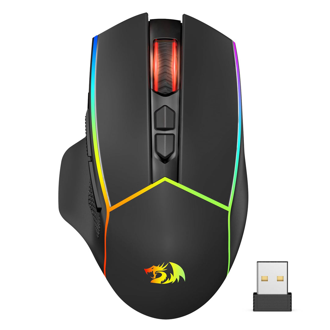 Redragon Kabellose Gaming Mouse, 2.4G/USB-C/Bluetooth Ergonomische Mouse Gaming, 8000 DPI, RGB Back-