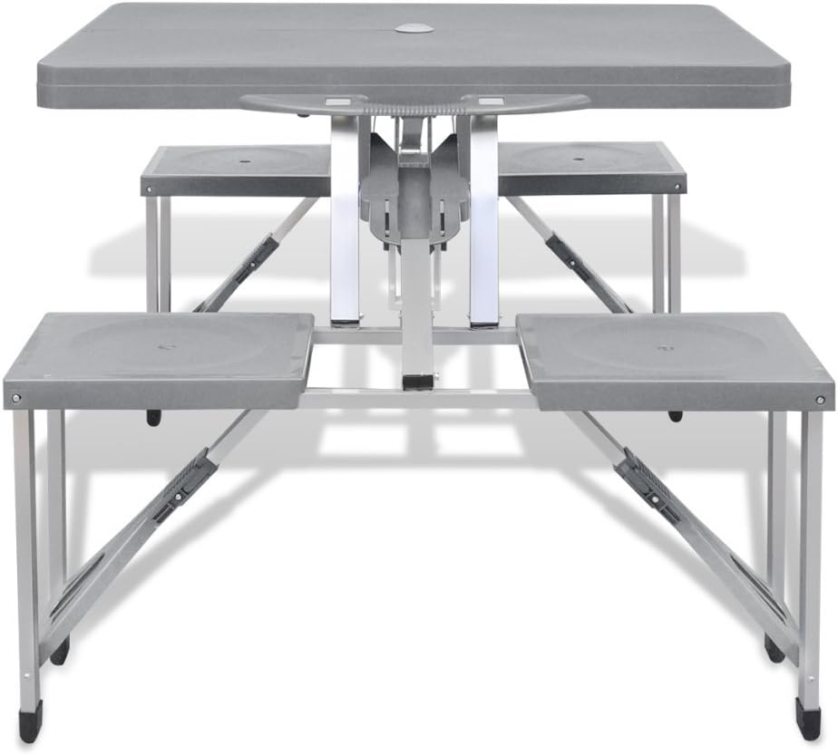 vidaXL Campingtisch Gartentisch mit 4 Hockern Klappbar Alu Extra Leicht Grau, Grau