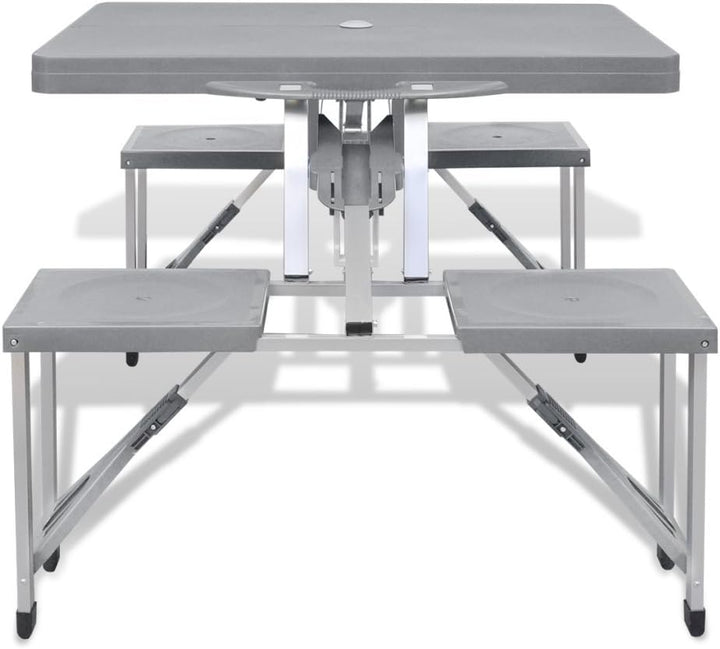 vidaXL Campingtisch Gartentisch mit 4 Hockern Klappbar Alu Extra Leicht Grau, Grau